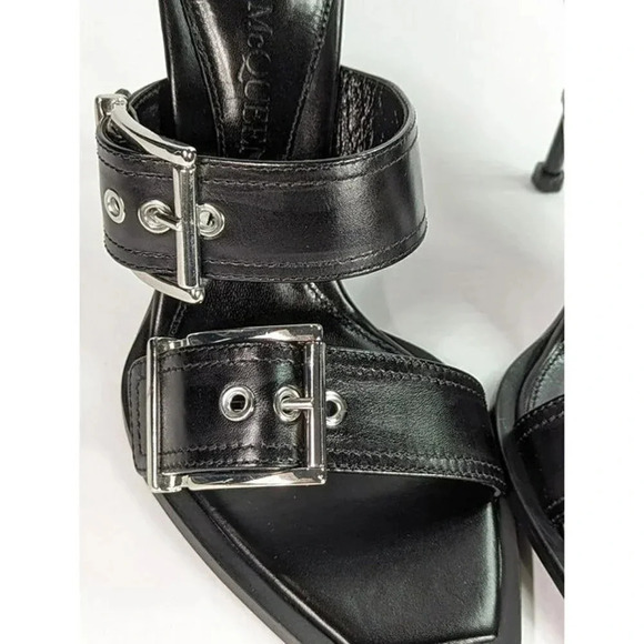 Alexander McQueen Women's Heeled Buckle Black Sandals Size 36.5 (MSRP $1,090) - Picture 5 of 12